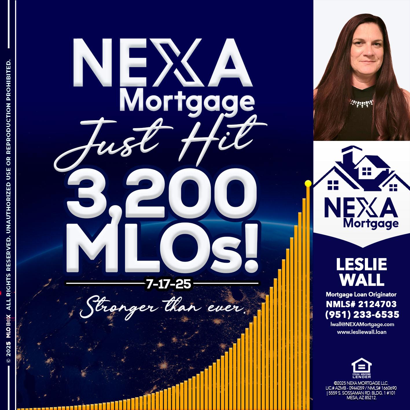 JUST HIT 3,200 MLOs - Leslie Wall -Mortgage Loan Originator