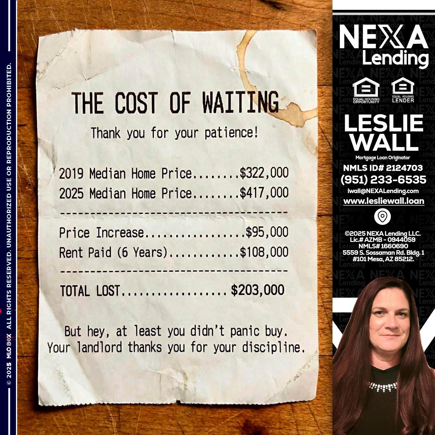THE COST OF WAITING - Leslie Wall -Mortgage Loan Originator