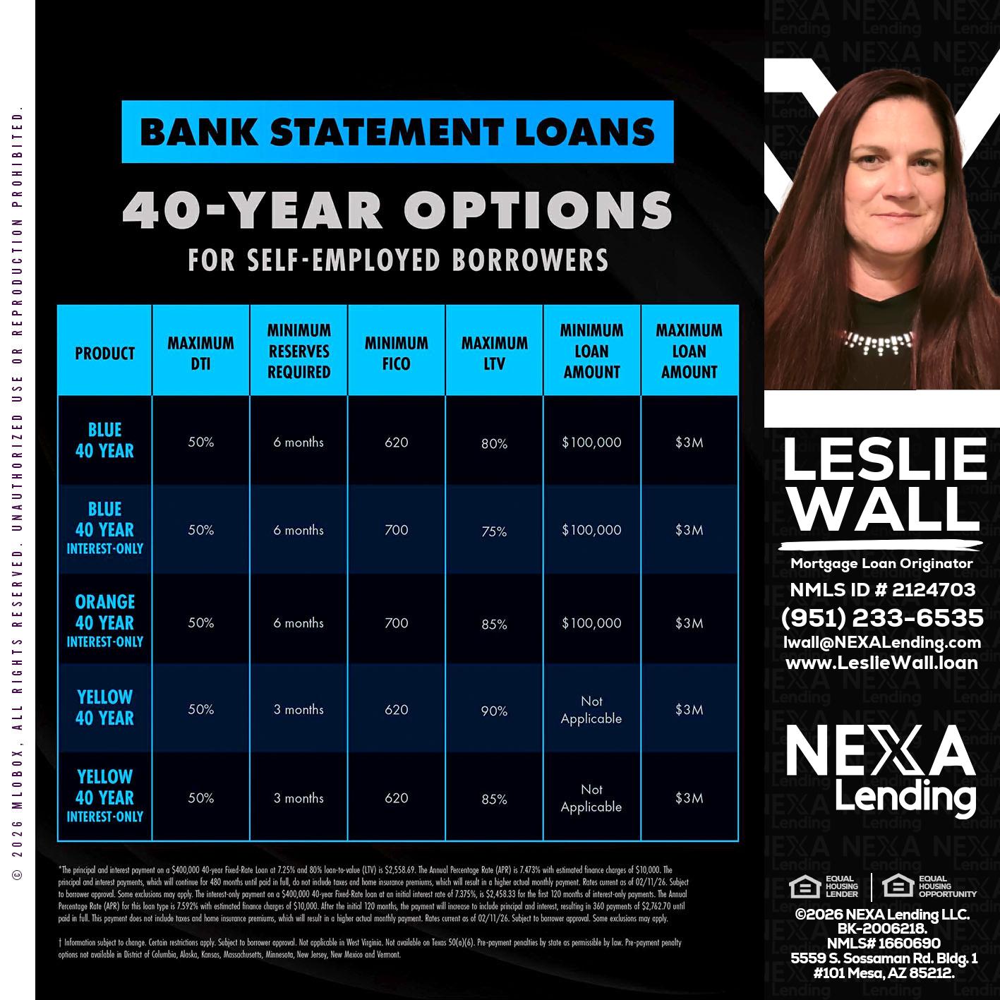 40 YR. OPTIONS - Leslie Wall -Mortgage Loan Originator