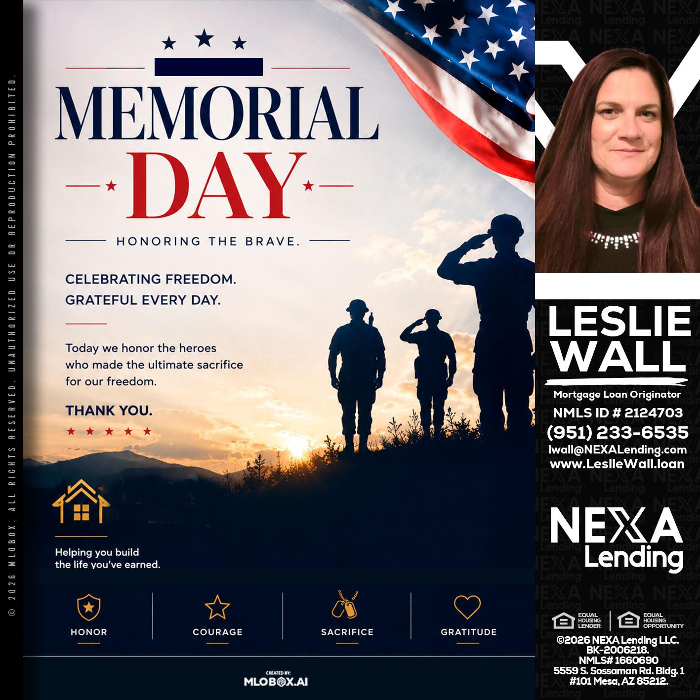 MEMORIAL DAY - Leslie Wall -Mortgage Loan Originator