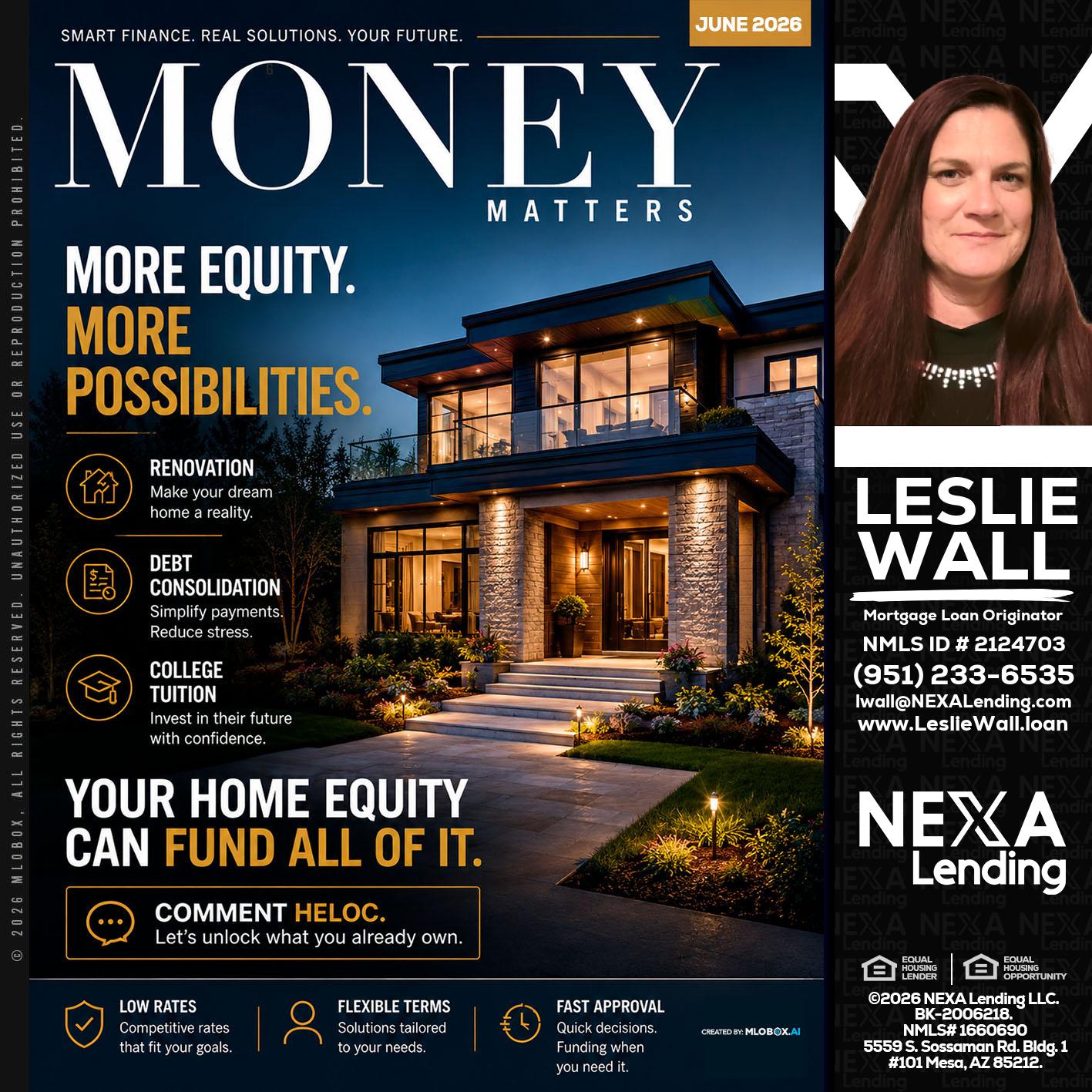 MONEY MATTERS - Leslie Wall -Mortgage Loan Originator